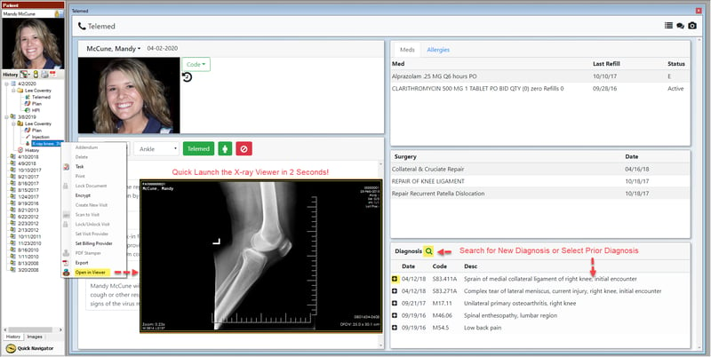 Phoenix InTeleMed screenshot Quick launch Xray and Diagnostic Search